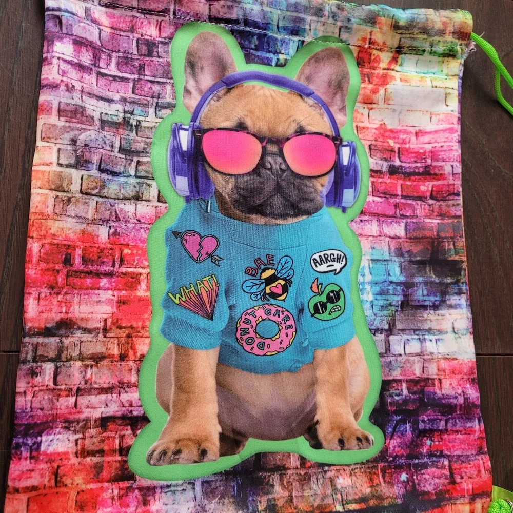 Drawstring Graffiti dog backpack